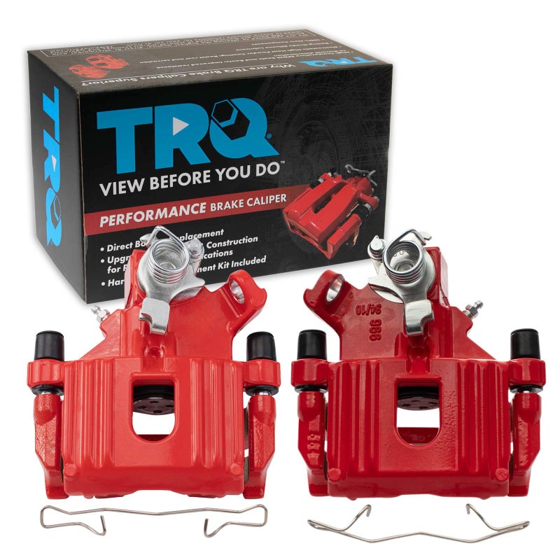 TRQ Performance Rear Driver and Passenger Side Brake Caliper Set Caliper Brackets Hardware Compatible with 0406 Mini Cooper 0708 Cooper Convertible